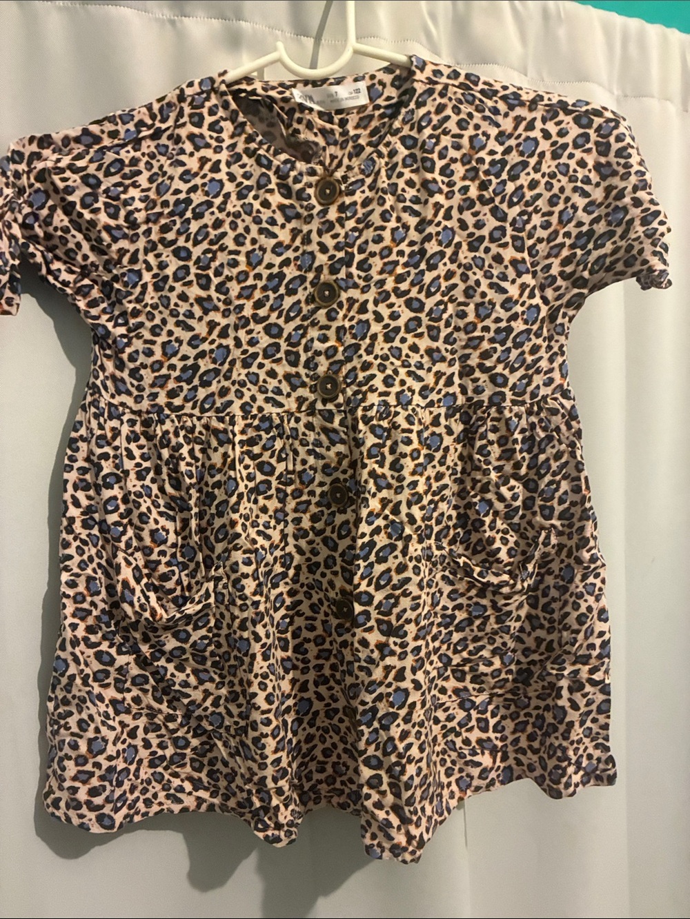 Short Sleeve Zara Kids Leopard Print Dress with Button Front and 2 Front Pockets